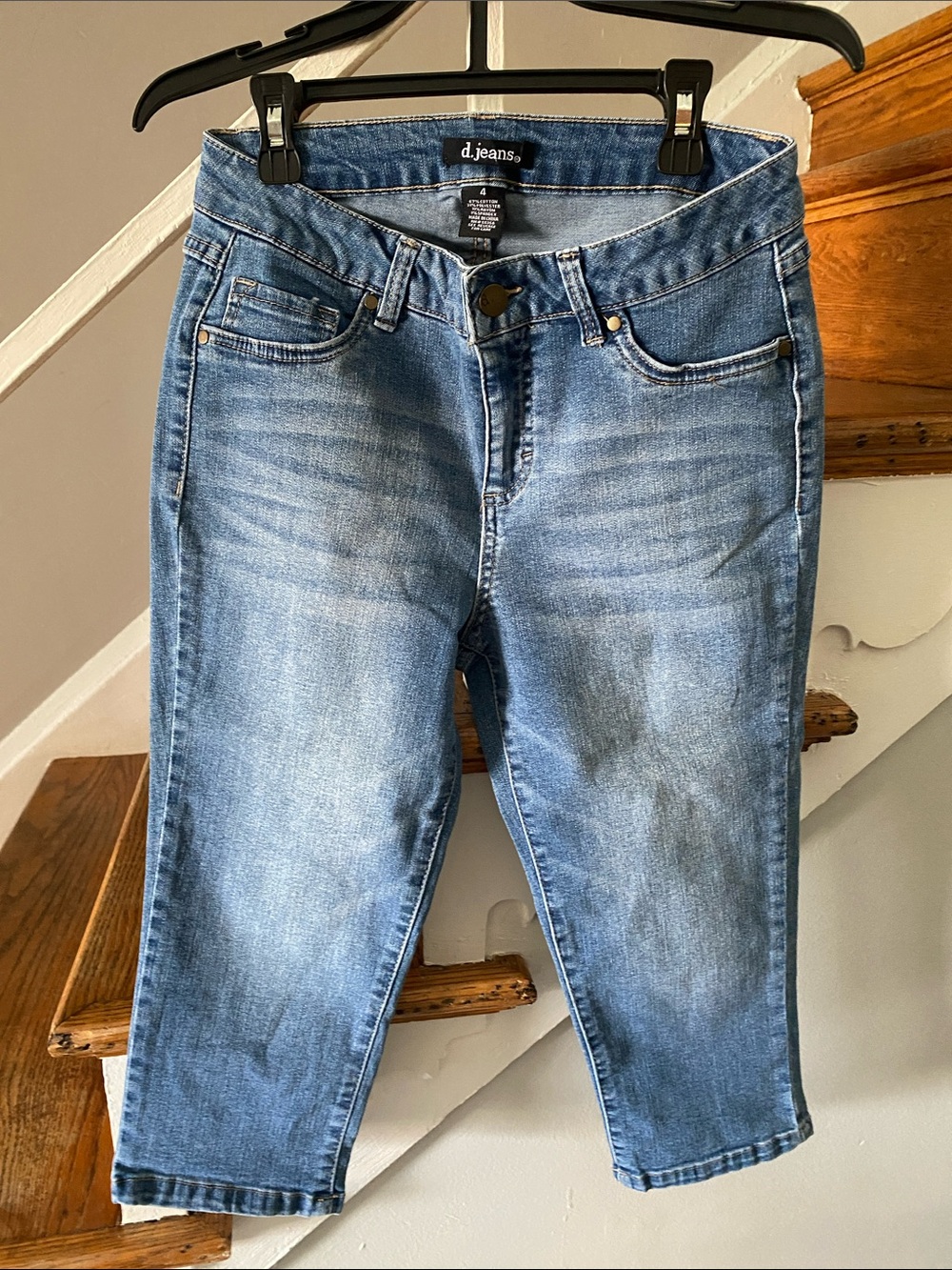 d. jeans Medium Blue Cropped Distressed Stretch Jeans